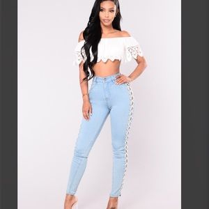NEW Fashion Nova Light Wash Lace Up Sides Jeans